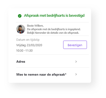 Afspraakbevestiging met de bedrijfsarts